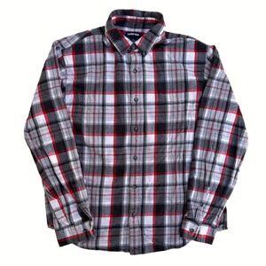 Lands End Mens XL Tailored Fit Flannel Shirt Red Black White Plaid 461127 F19
